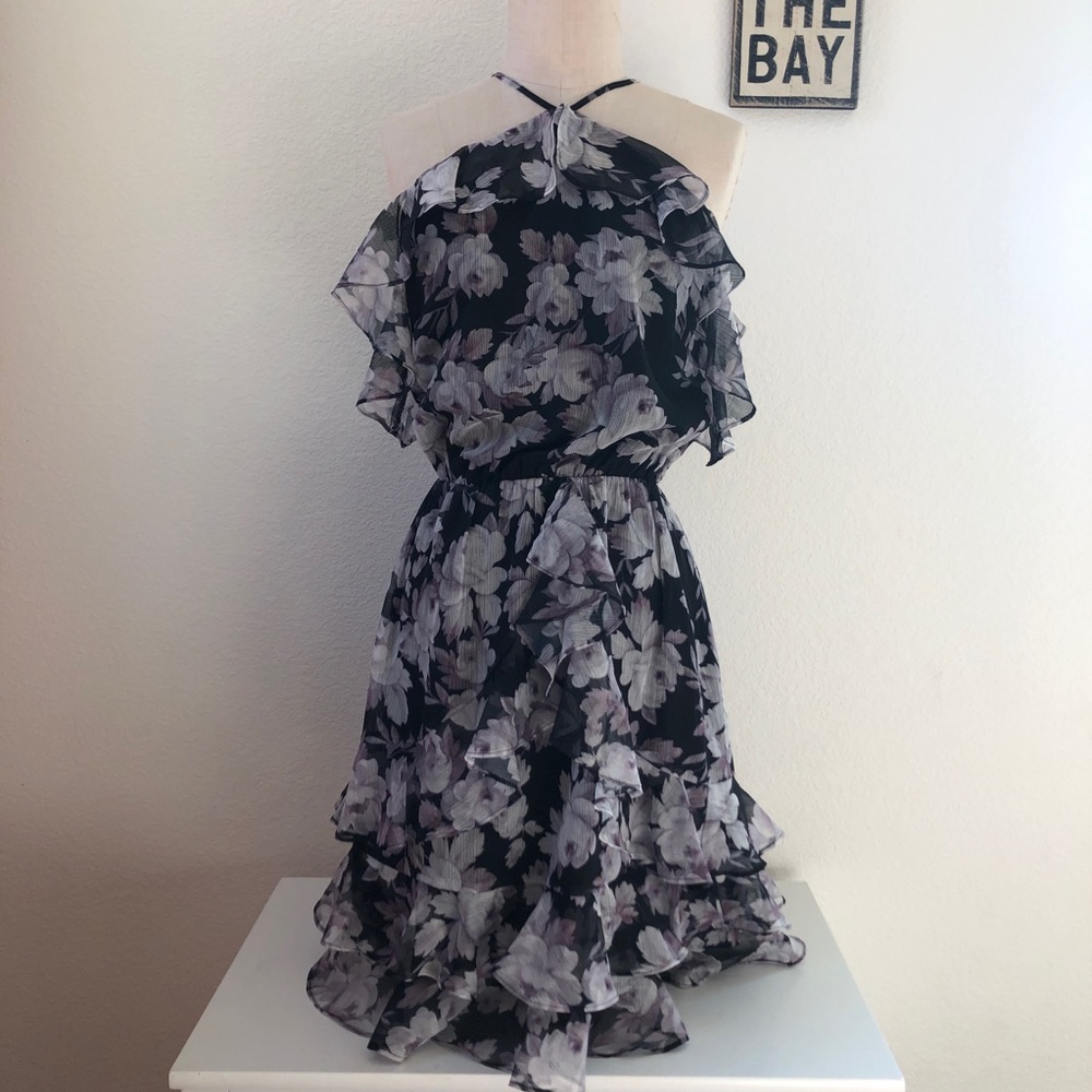 Bebe Ruffle Cold Shoulder Dress